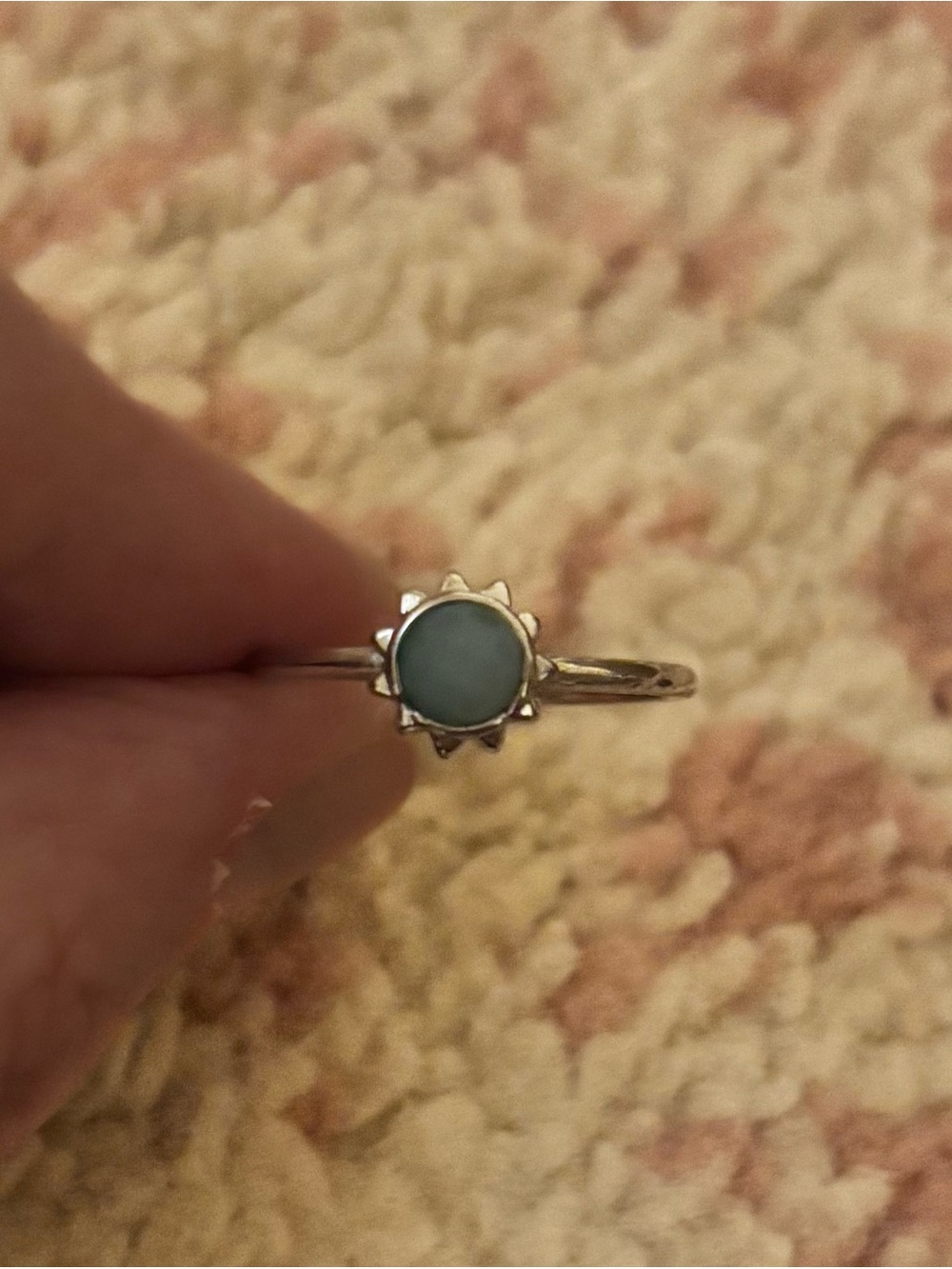 Pura Vida Silver Sunburst Ring with Aqua Stone